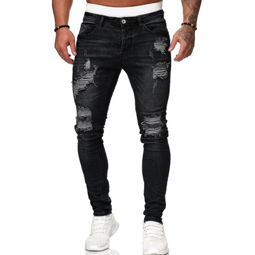 Men ruched ripped jeans sale